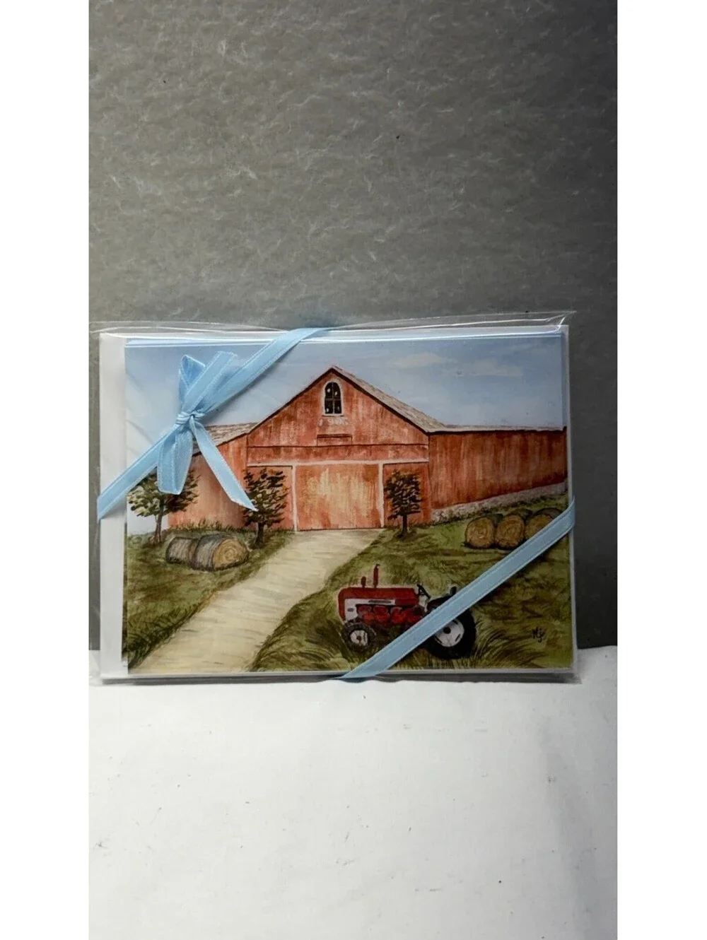 Kreations by Kj Original Watercolor Barn Tractor Note Cards Set - E-4
